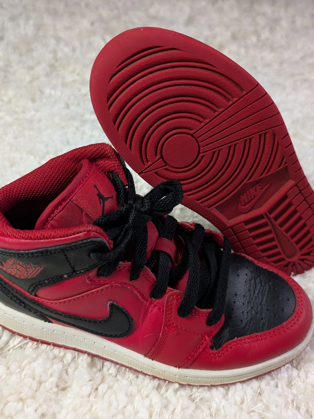 Jordan Kids' Red and Black Mid-Top Sneakers